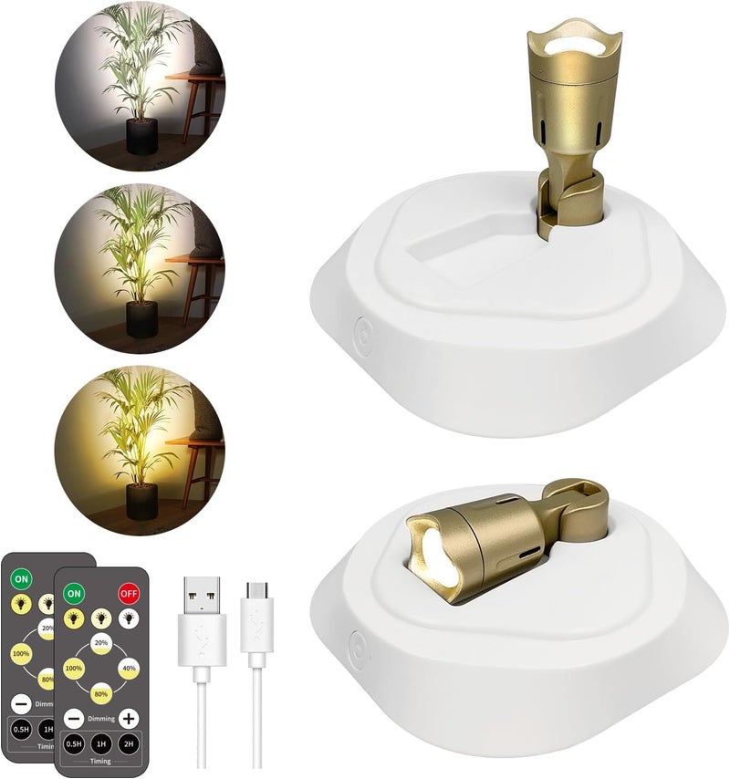 LEASTYLE LED Wireless Spotlights with Remote Rechargeable Up Lights Indoor with 3000K/4000K/6000K Battery Operated Lights with Timer Dimmable Accent Light Uplighting for Plant,White+Gold,2 Pack - Image 1